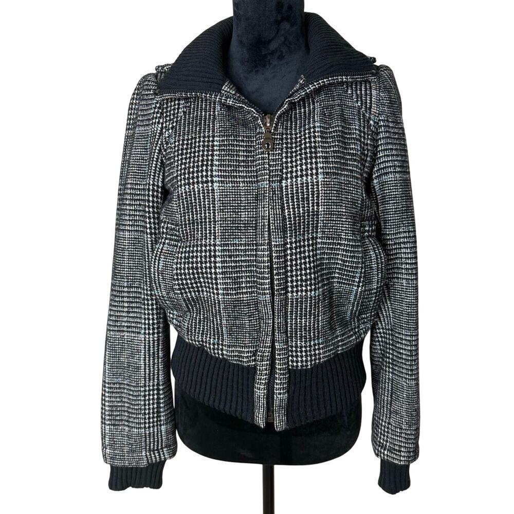 ZARA Plaid Houndstooth Tweed Bomber Jacket - Size XS